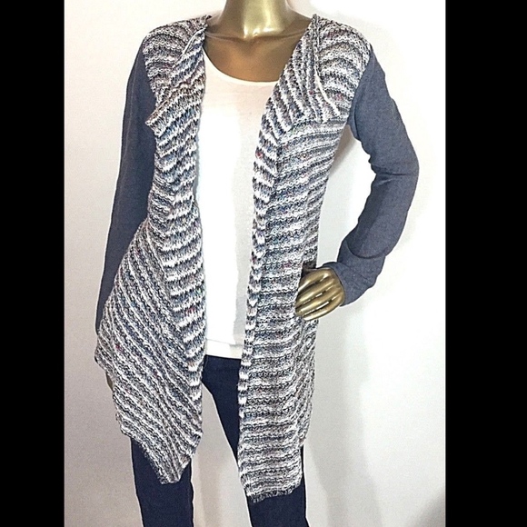BKE Buckle XS Grey Open Front Waterfall Cardigan - Picture 1 of 7